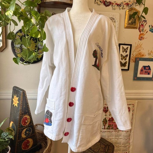 Sweaters - Vintage Teacher Cardigan Apple Countryside Sweater Cottage Open Front size M/L